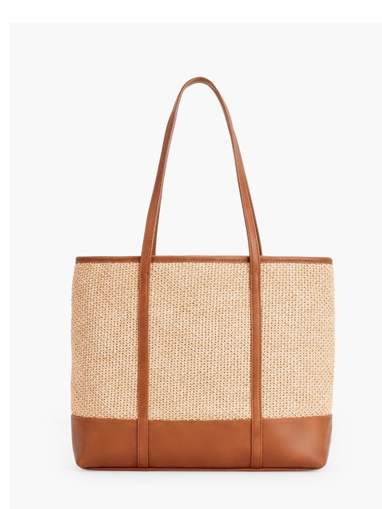 Talbots Handbags - Talbots Natural Woven Tote with Brown Trim